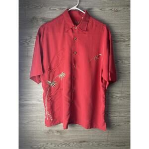 Bamboo Cay Men`s Red Embroidered Button UpSize M